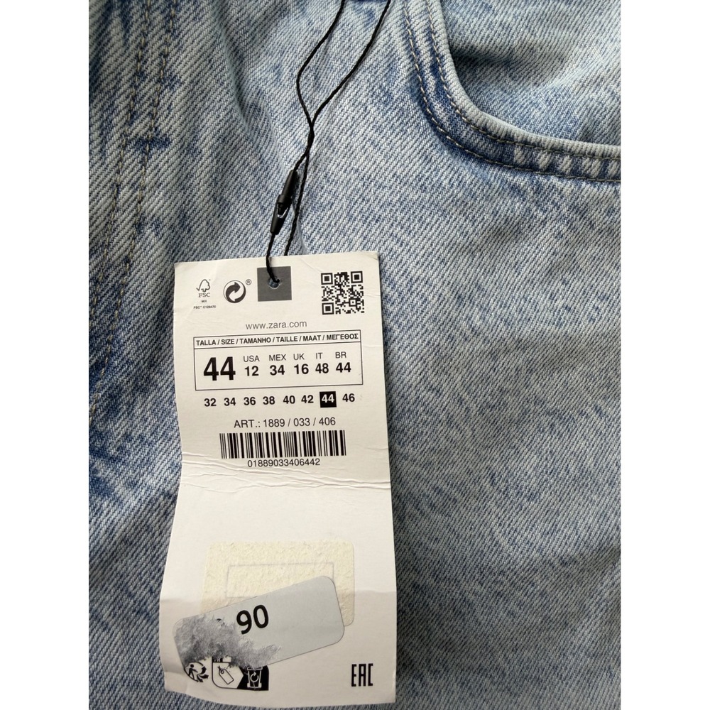 NWT Zara High Rise Straight Long Length Jeans Light Wash Acid Denim Size 12 EUR - Picture 8 of 10